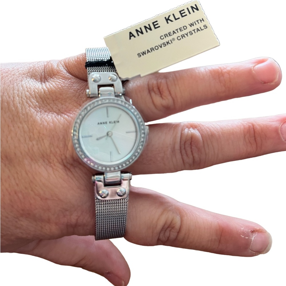Anne Klein silver watch. Created with Swarovski crystals.
